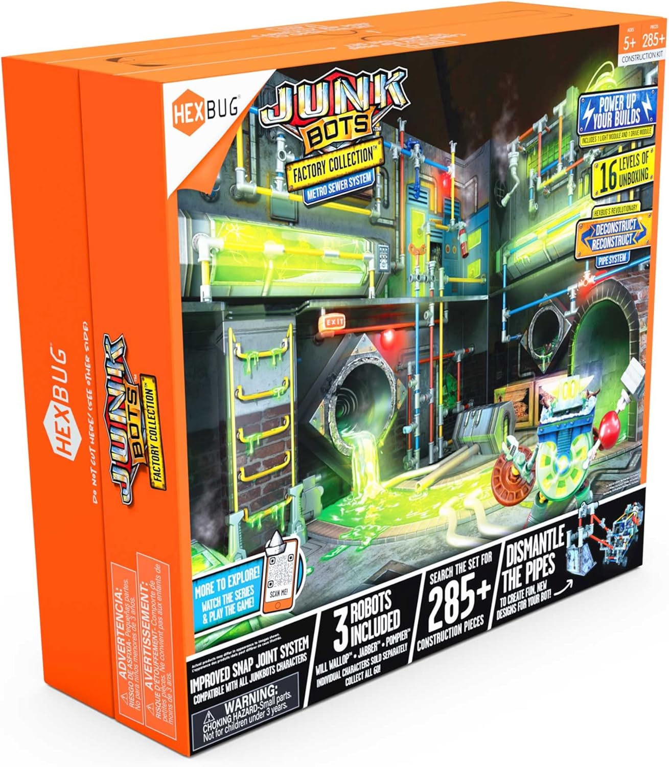 HEXBUG JUNKBOTS Large Factory Habitat Metro Sewer System Playset, 285 Pieces, Ages 5+