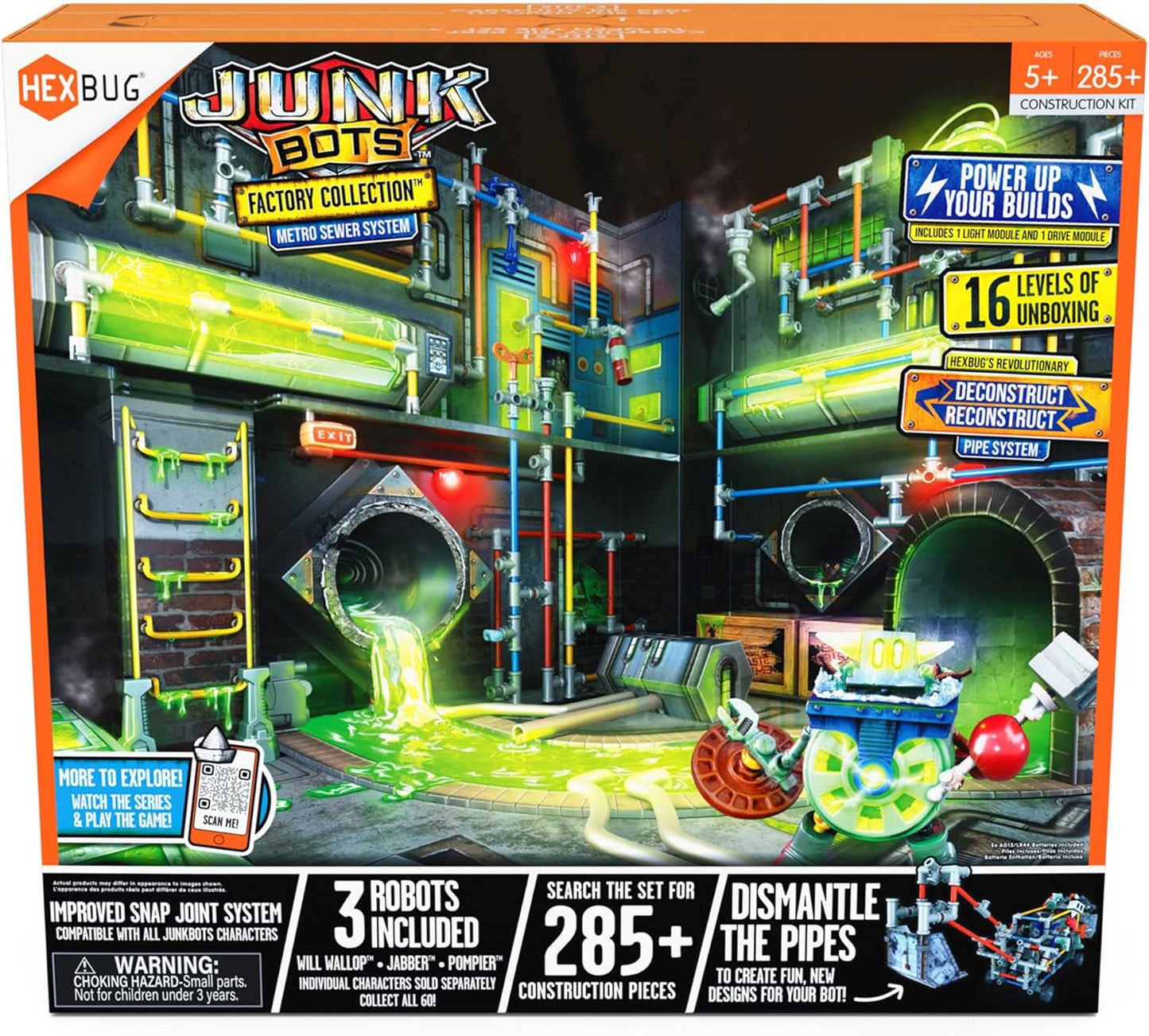HEXBUG JUNKBOTS Large Factory Habitat Metro Sewer System Playset, 285 Pieces, Ages 5+
