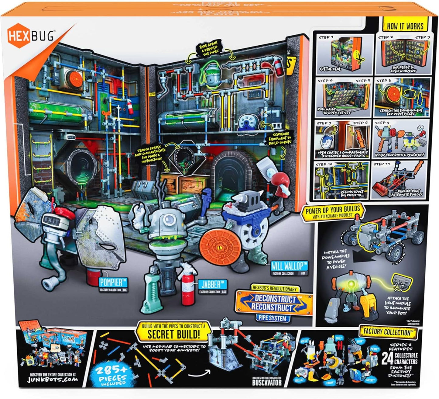 HEXBUG JUNKBOTS Large Factory Habitat Metro Sewer System Playset, 285 Pieces, Ages 5+