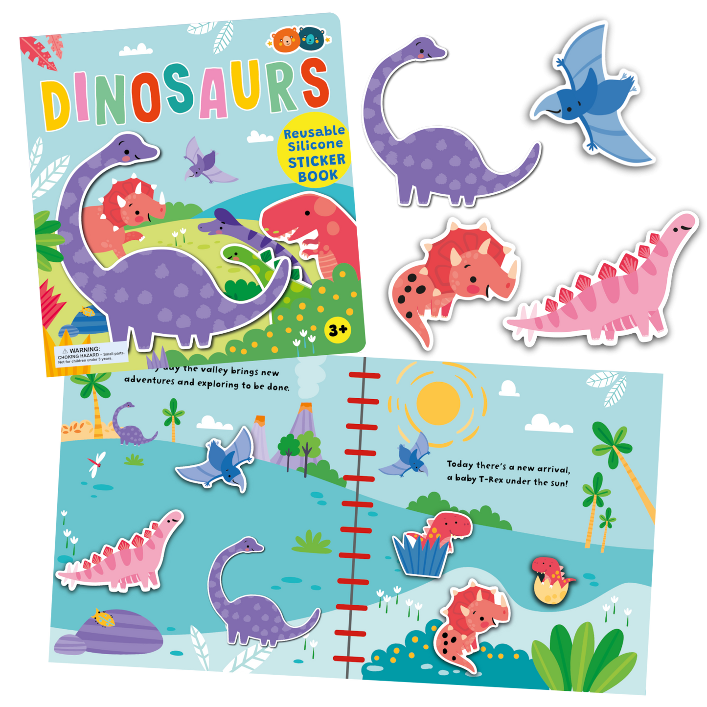 Dinosaur reusable silicone sticker book
