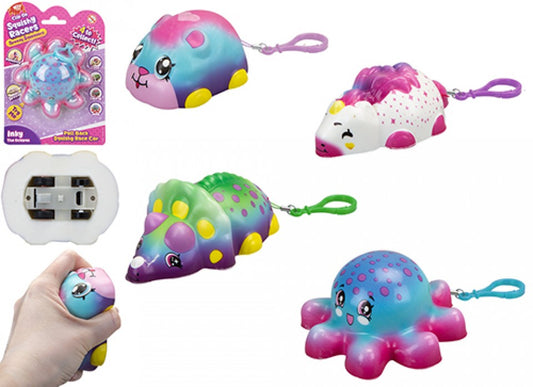 Clip on squishy racers with pull back motion