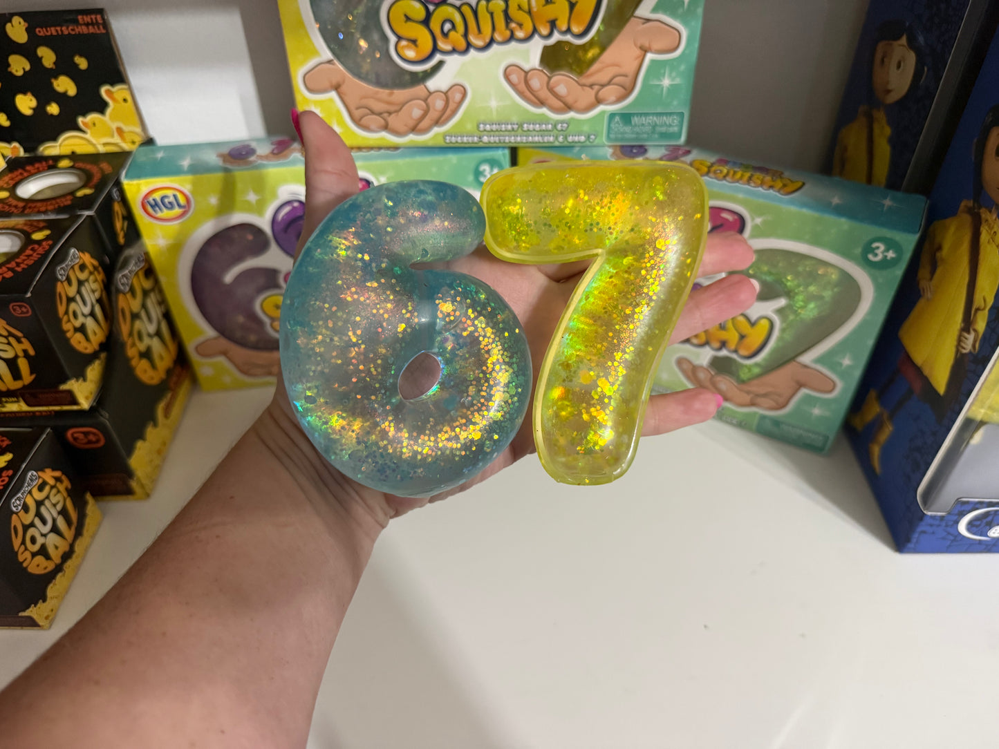 Brand new 2 pack “6 7” sugar filled Squishy
