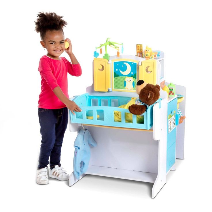 Melissa & Doug Mine to Love Baby Care Activity Centre, Wooden Multi-Functional Doll Playset with Kitchen, Nursery & Bathing Area, Pretend Play