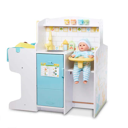 Melissa & Doug Mine to Love Baby Care Activity Centre, Wooden Multi-Functional Doll Playset with Kitchen, Nursery & Bathing Area, Pretend Play