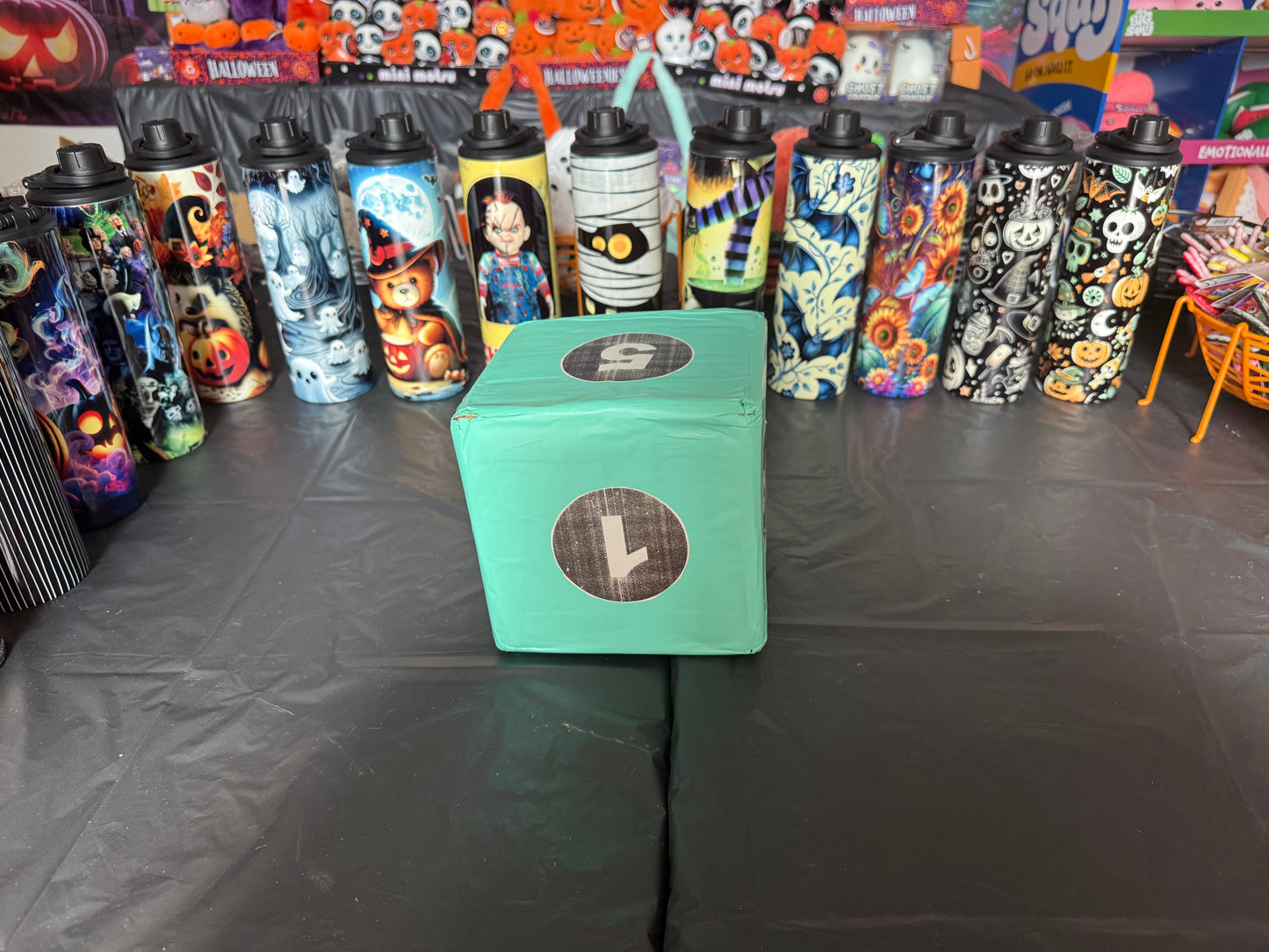 Saturdays Halloween Live game tumbler stick or twist