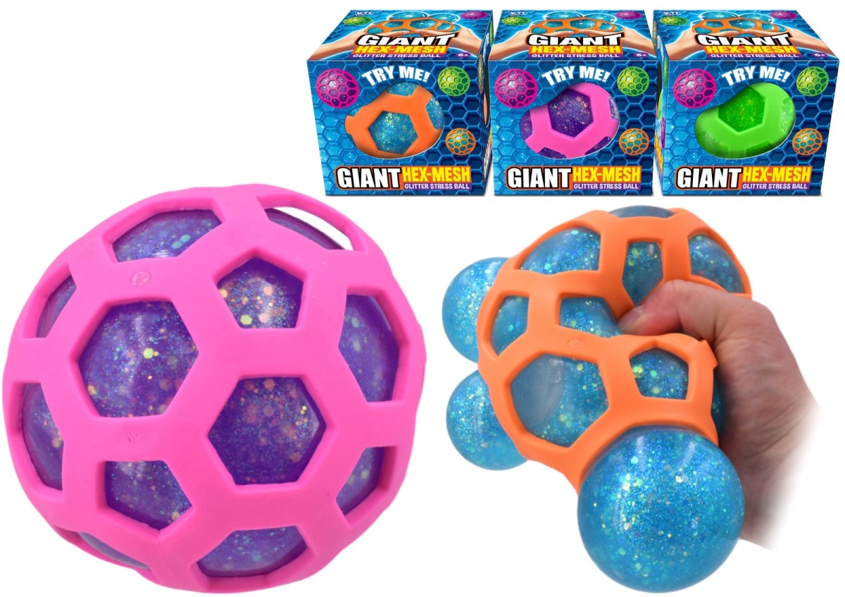 Giant Hex Mesh Glitter Stress Ball 11cm