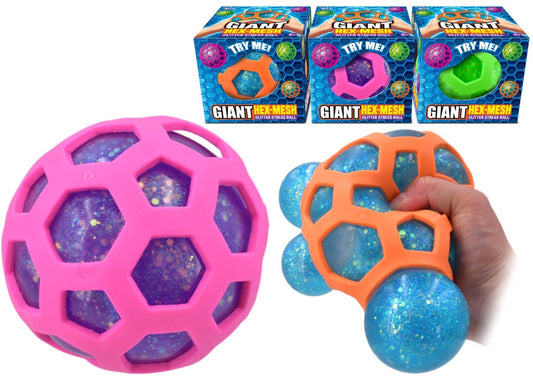 Giant Hex Mesh Glitter Stress Ball 11cm
